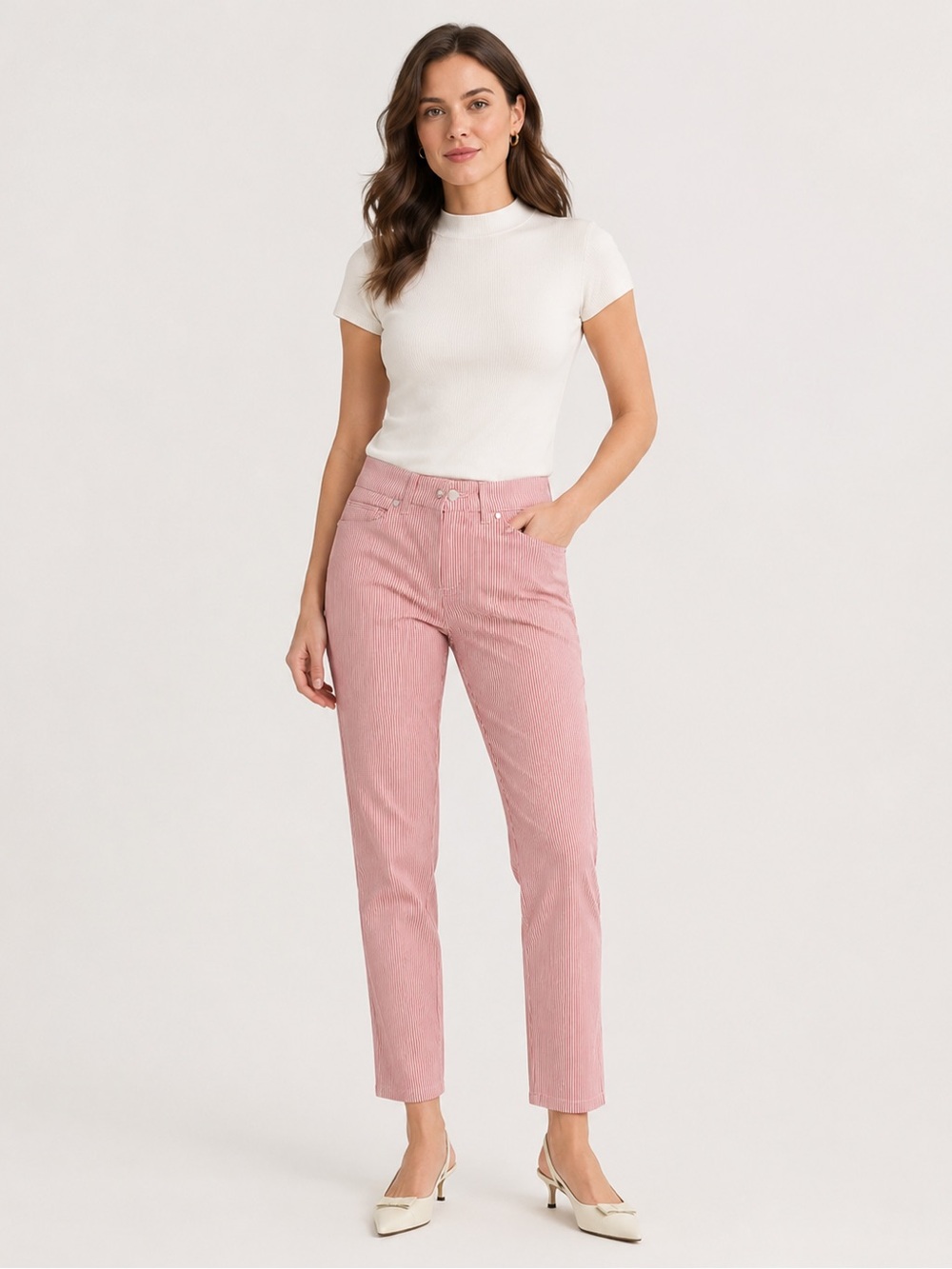 Mario Serrani tomato and white Straight Crop  Pants